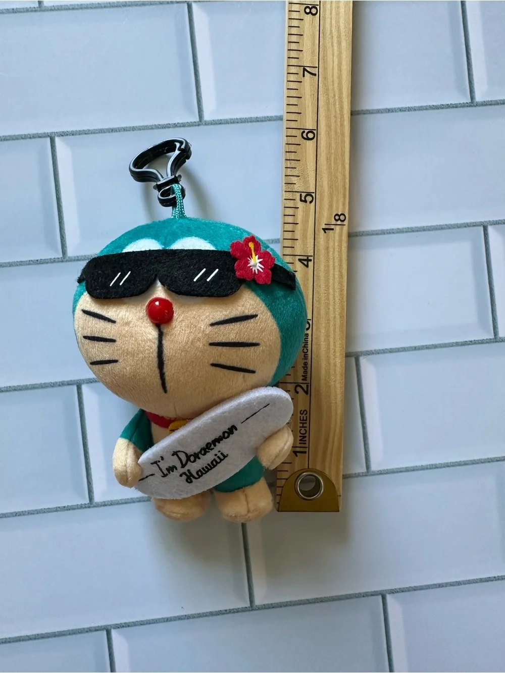 Hawaii I’m Doraemon Teal Plush Toy - Surfboard Collectible Key Chain